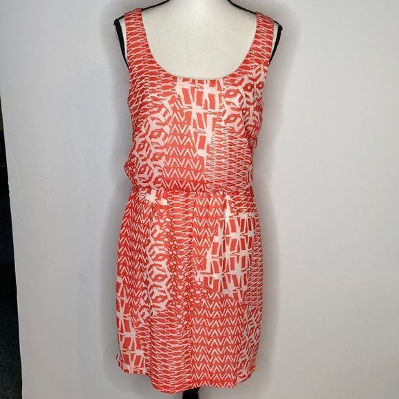 BISOU BISOU Dress Orange Cream Ikat Print Sleeveless Dress - Picture 1 of 11